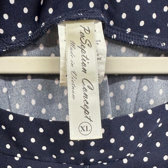 PerSeption Concept Dress Womens XL Navy Polka Dot Sleeveless Fit & Flare Midi - Picture 4 of 6